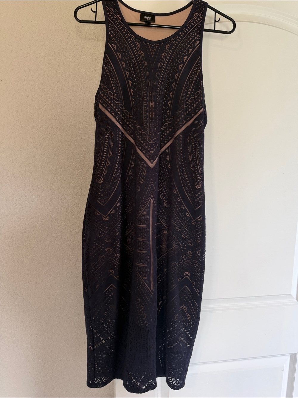 Mossimo Supply Co. Black Lace-Overlay Midi Dress with Nude Underlay